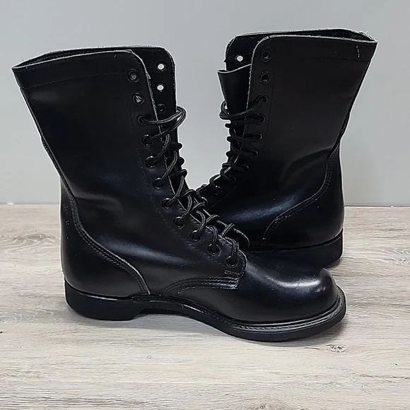 NEW VNTG Leather Military Maxitred Jump Tall Combat Lace-Up Boots Blk Sz 10 - Picture 4 of 16